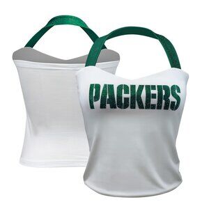 NFL Licensed White Crystal Halter Top--Green Bay Packers